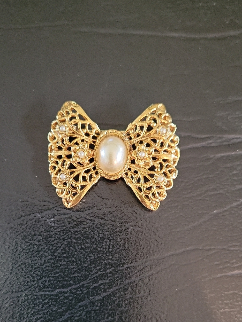 Gold Bow Pearl Accent Brooch - Elegant Women's Jewelry